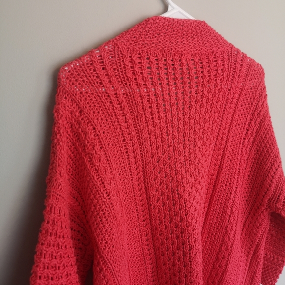 100% Linen Eddie Bauer Open Front Knit Cardigan Bright Coral 3/4 sleeve Size M - Picture 7 of 11